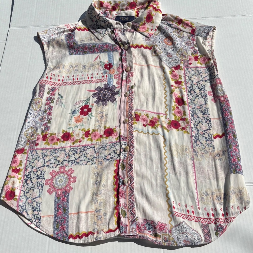 Rachel Rachel Roy Blouse Women XS Multicolor Excellent Patchwork Floral Boho Top